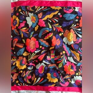22” x 22” Vibrant Floral Multicolor Washable Scarf with Pink Border